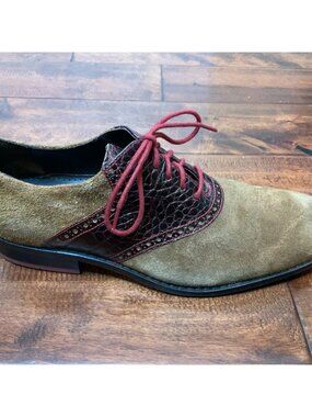 Cole Haan Men's Brown Suede Leather Oxford Saddle Shoes, Size 9.5